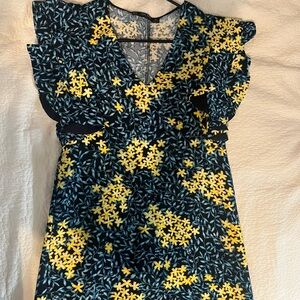 Zara Floral V-Neck Dress with Ruffle Sleeves